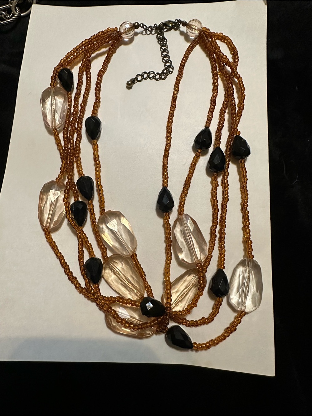 Layered Brown Bead Necklace with Clear and Black Faceted Accents